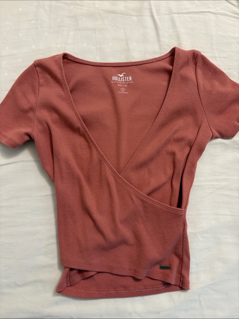Hollister Mauve Ribbed Wrap Short-Sleeve Top